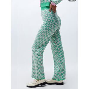 ANOTHER GIRL | Pink and Green Geometric Geo Knit Pattern Wide Leg Pants | Medium